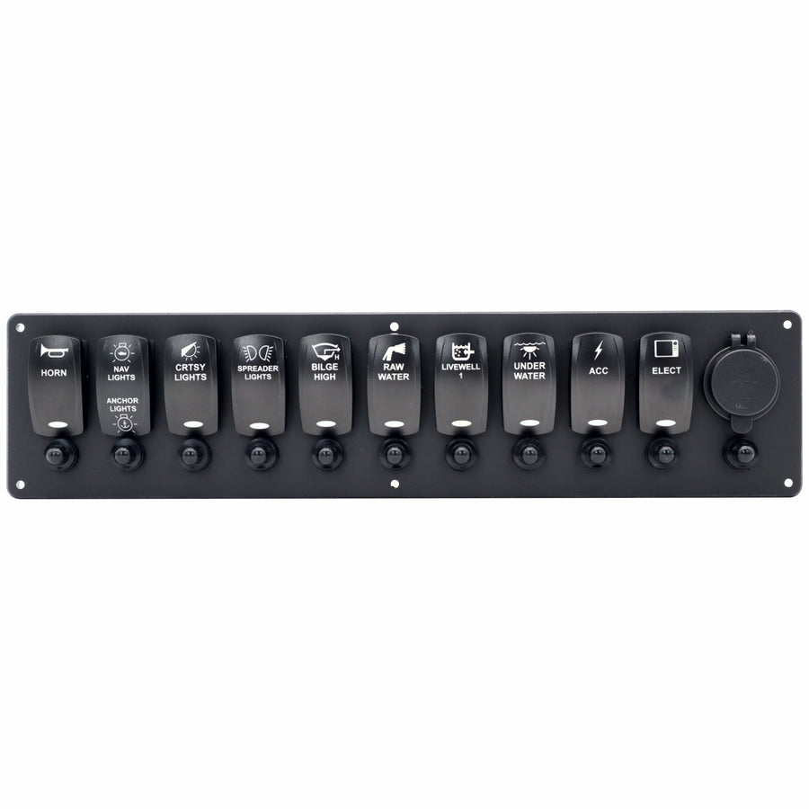 10 Switch Blacklit Ready Contura V Panel w/ Breakers & USB