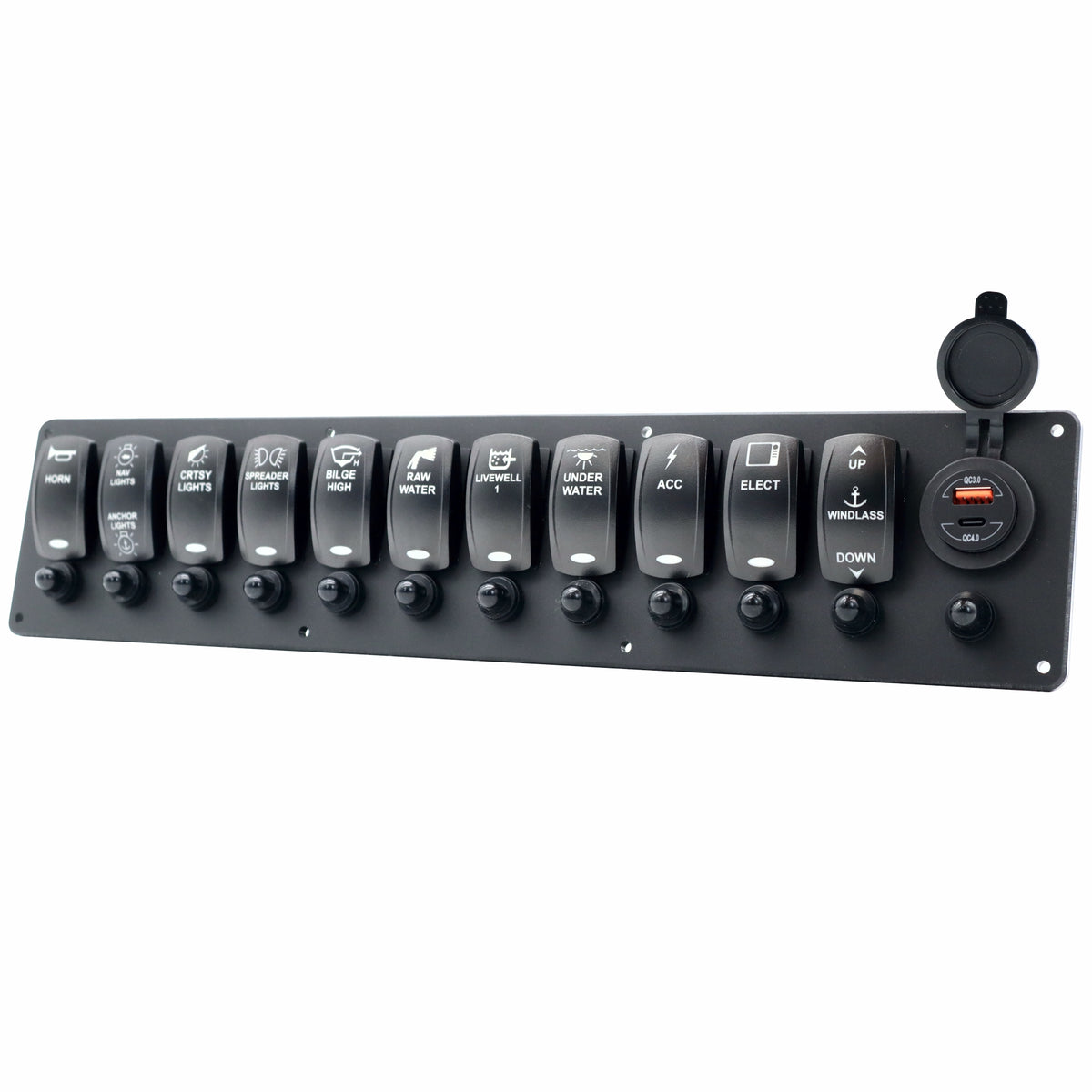 11 Switch Blacklit Ready Contura V Panel w/ Breakers & USB