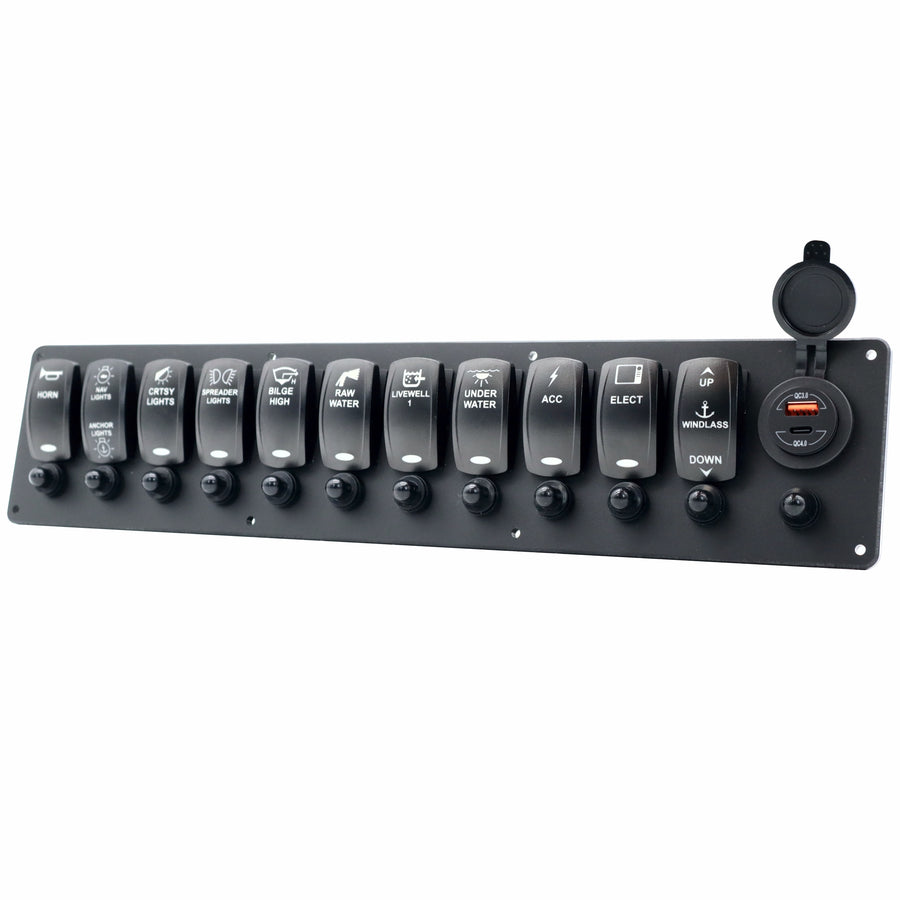 11 Switch Blacklit Ready Contura V Panel w/ Breakers & USB