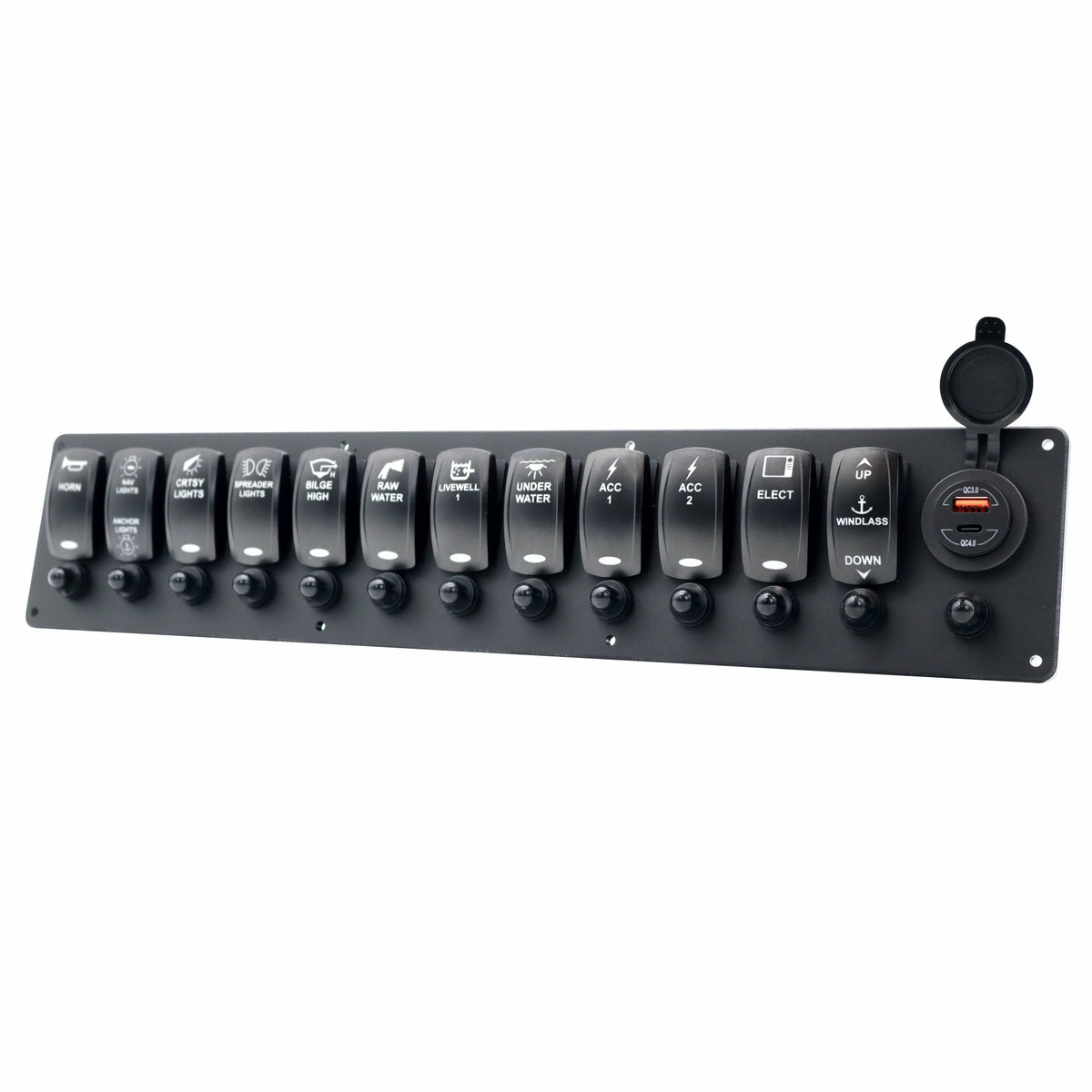 12 Switch Blacklit Ready Contura V Panel w/ Breakers & USB