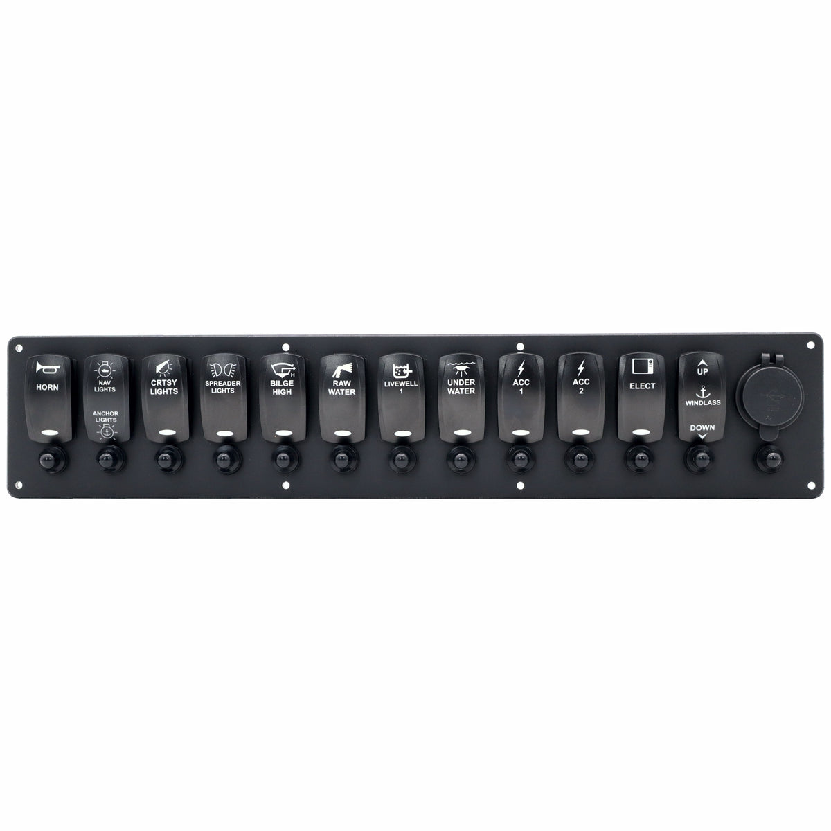 12 Switch Blacklit Ready Contura V Panel w/ Breakers & USB