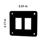 Contura rocker switch blank, front view with two rectangular cutouts, four mounting holes and 3.51×3.17 in dimensions