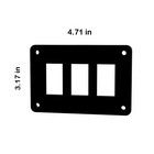 Front view of rocker switch panel with three cutouts, four mounting holes; labeled 4.71×3.17 in.