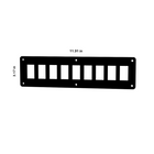 Contura rocker switch blank panel, front view, 11.91 x 3.17 in, 8 rectangular cutouts, 6 mounting holes