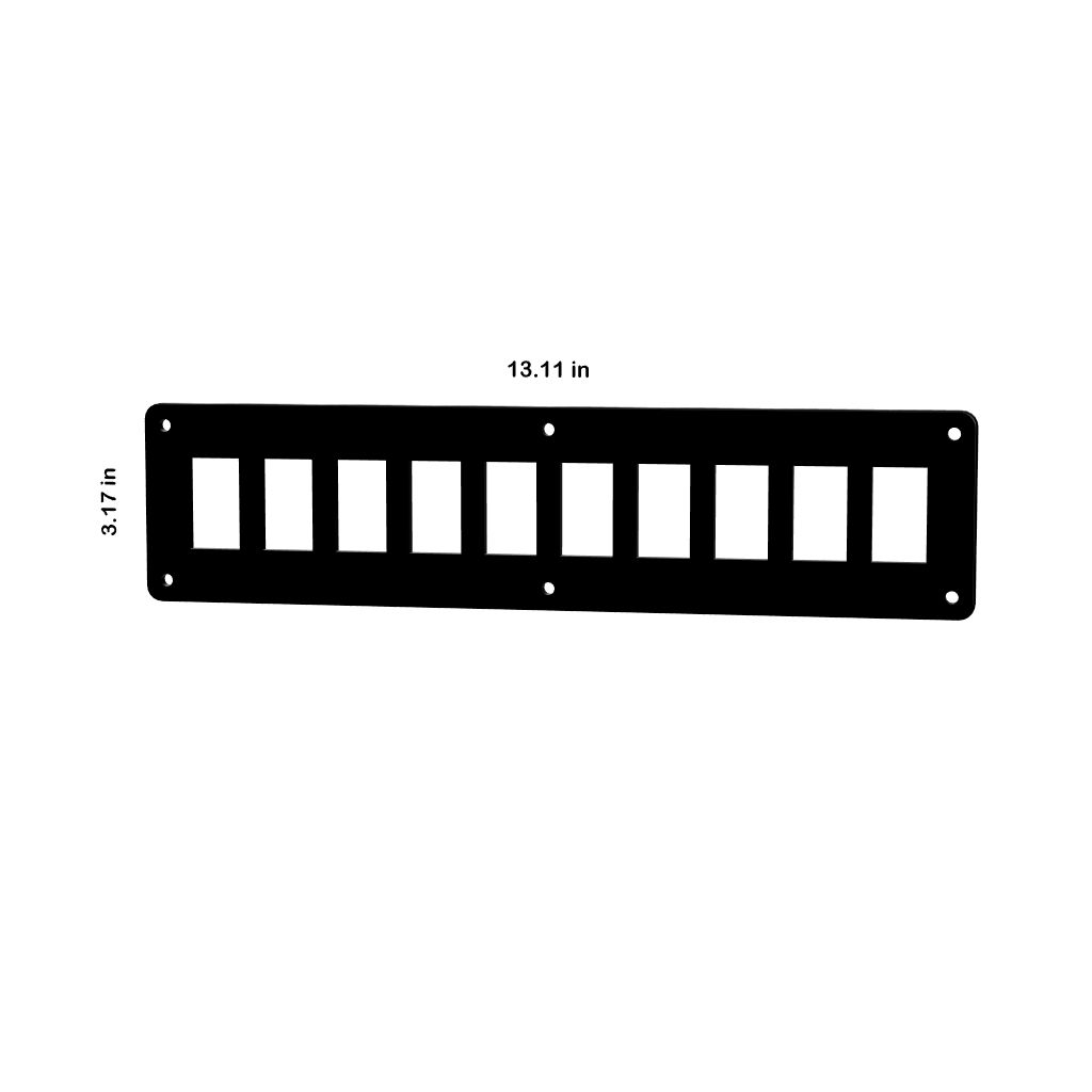 Front view of Contura blank rocker switch panel showing cutouts, mounting holes, dimensions 13.11×3.17 in
