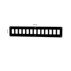 Contura switch blank panel front view showing 12 rectangular cutouts, mounting holes and dimensions 16.71×3.17 in.