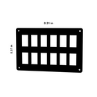 Contura switch blank panel front with 12 rectangular cutouts, corner mounting holes, dimensions 8.31×5.37 in.