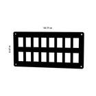 Front view of Contura rocker panel showing 16 rectangular cutouts, corner mounting holes and size 10.71×5.37 in
