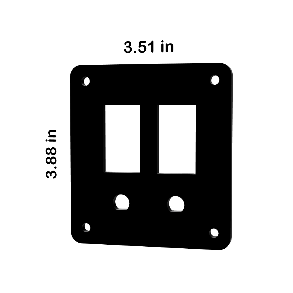 Contura panel front with two rectangular cutouts, two round breaker holes and 3.51×3.88 in dimensions