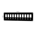 Contura blank panel front with 10 rectangular cutouts, 10 round holes and corner mounting holes, 14.31×3.88 in