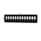 Front view blank switch panel with twelve rectangular cutouts, twelve round holes; shows 16.71×3.88 in.
