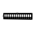Front view of Contura rocker blank panel with 12 rectangular cutouts, 12 round holes and mounting holes