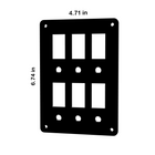 Front view of switch/breaker panel with six rectangular rocker cutouts, six round holes and printed 4.71×6.74 in dimensions