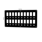 Front view of switch/breaker blank panel showing cutouts, mounting holes and dimensions 13.11×6.74 in