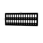 Front view of Contura switch/breaker blank panel showing cutout layout, mounting holes and 17.91 x 6.74 in
