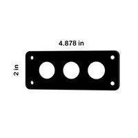 Front view blank pushbutton panel with three circular cutouts, four mounting holes; dimensions 4.878×2 in