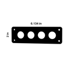 Front view diagram of blank panel for four 22mm push buttons, shows 6.134 in × 2 in and corner mounting holes.