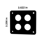 Front view of 22mm blank panel with four circular cutouts, corner screw holes and dimensions 3.622×3.256 in