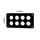 Front view of 22mm blank panel showing eight circular cutouts, corner mounting holes and 6.134×3.256 in dims.
