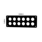 Front technical diagram showing 12 circular 22mm cutouts, corner mounting holes, overall 8.646 × 3.256 in.