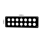 Front view of 22mm push-button blank panel with 14 round cutouts, mounting holes, 9.902×3.256 in