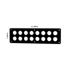 22mm blank push-button panel, round cutouts, corner and center mounting holes; labeled 11.158×3.256 in