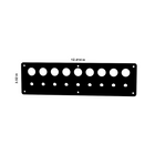Front view blank panel showing two rows of round 22mm switch cutouts and labeled dimensions 12.414 x 3.52 in
