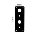 Front view of panel with two 22mm button holes, central breaker cutout, corner holes; labeled 2.366×6.38 in