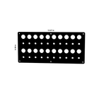 Front view of blank push-button switch panel showing circular cutouts and dimensions 13.67 in × 6.38 in