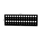 Front view of switch/breaker blank panel showing rows of circular cutouts and dimensions 18.694 × 6.38 in.