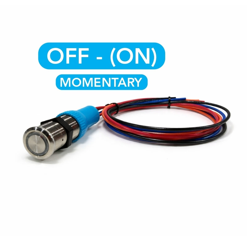 Bluewater OFF - (ON) momentary stainless push-button switch with bundled wires