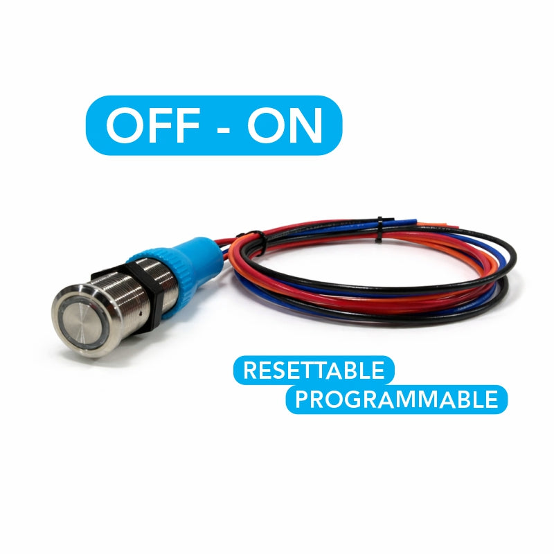 Bluewater OFF - ON resettable stainless push-button switch combo with wiring harness