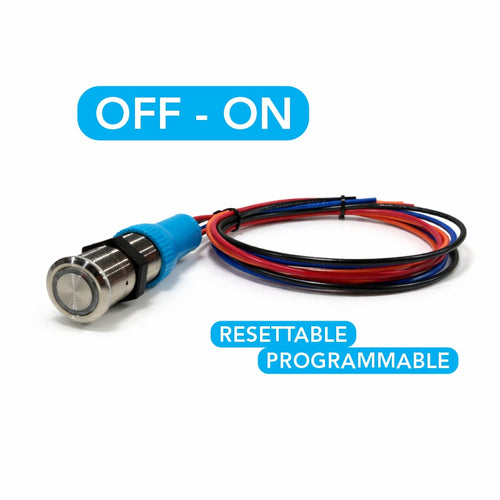 Bluewater OFF - ON resettable stainless push-button switch combo with wiring harness
