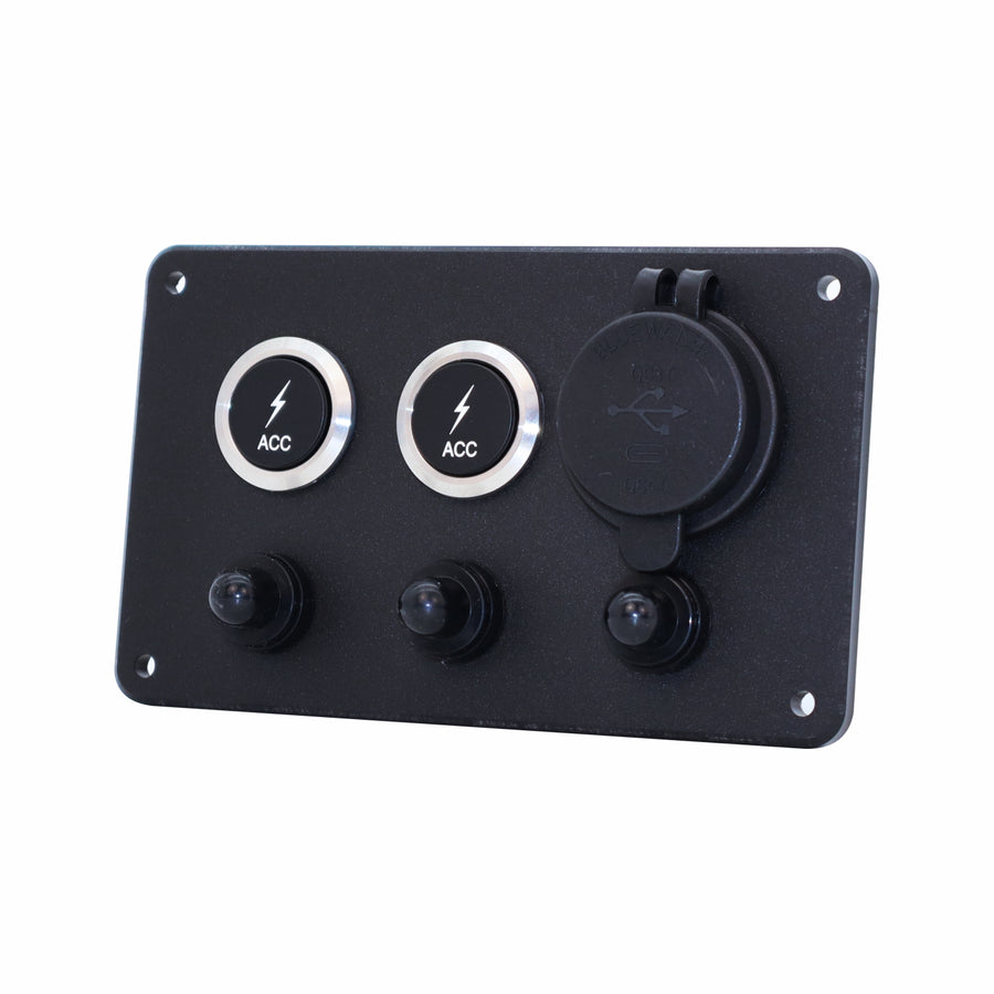 2 Switch Panel 22mm Push Buttons w/ Breakers & USB