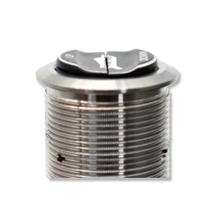 Bluewater ACC 1/2 actuator close-up showing threaded mounting shaft and split UP/DOWN top buttons