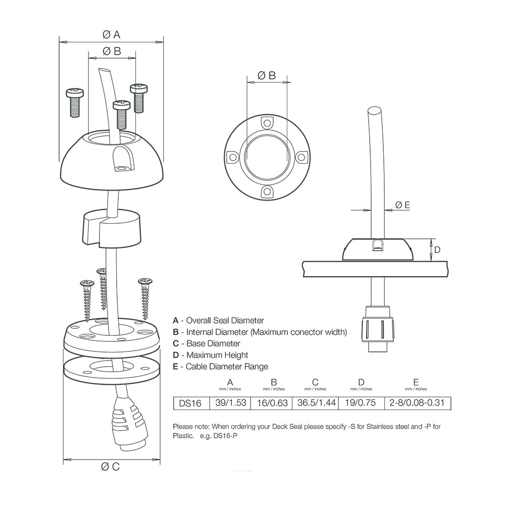 Scanstrut DS16S Vertical Cable Seal  Stainless Steel DS16S