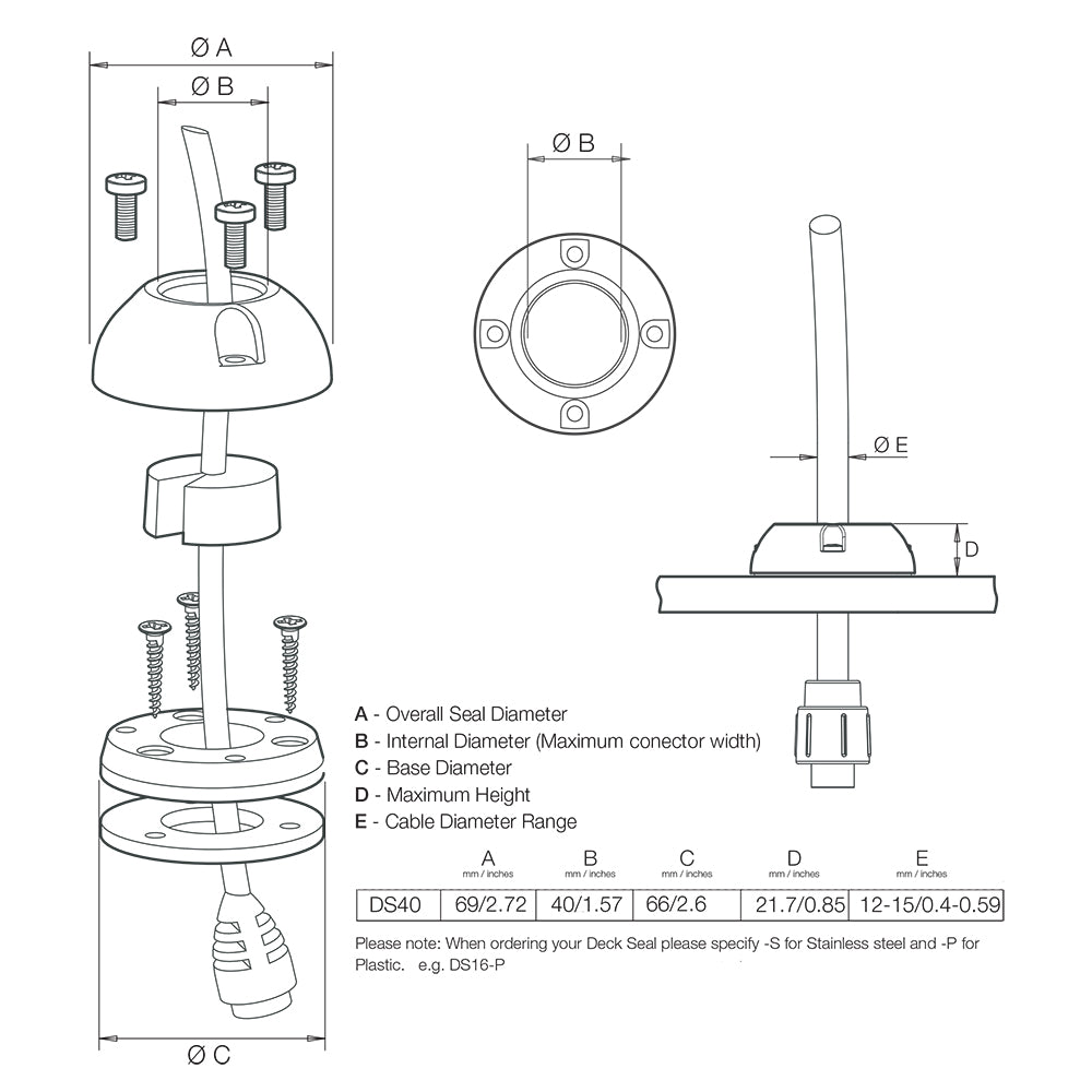 Scanstrut DS40S Vertical Cable Seal  Stainless Steel DS40S