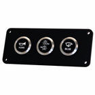 A black marine control panel with three circular silver buttons labeled HORN, ANC/BLAST LIGHT, and BILGE, shown on a plain white background.