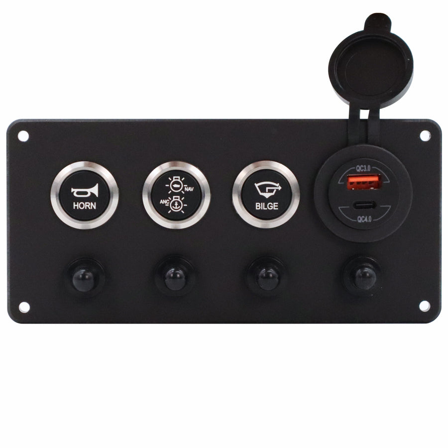 3 Switch Panel 22mm Push Buttons w/ Breakers & USB