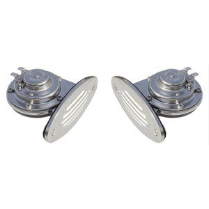 Schmitt Marine Mini Stainless Steel Dual DropIn Horn wStainless Steel Grills High  Low Pitch 10055