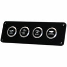 A black marine control panel featuring four round silver buttons labeled Horn, A/CD, Bilge, and Livewell, set against a plain white background.