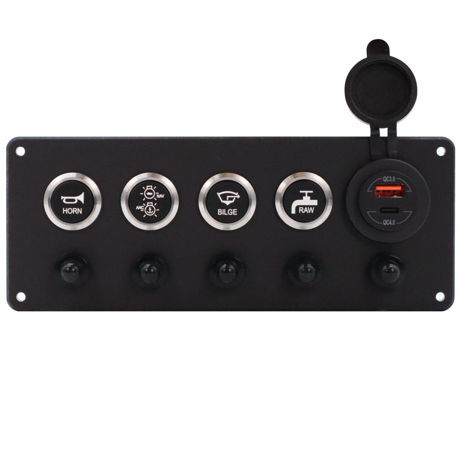 4 Switch Panel 22mm Push Buttons w/ Breakers & USB