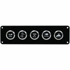 A black marine control panel featuring five circular silver buttons labeled HORN, MAR LIGHTS, BILGE, LIVEWELL, and FRESH, shown against a plain white background.