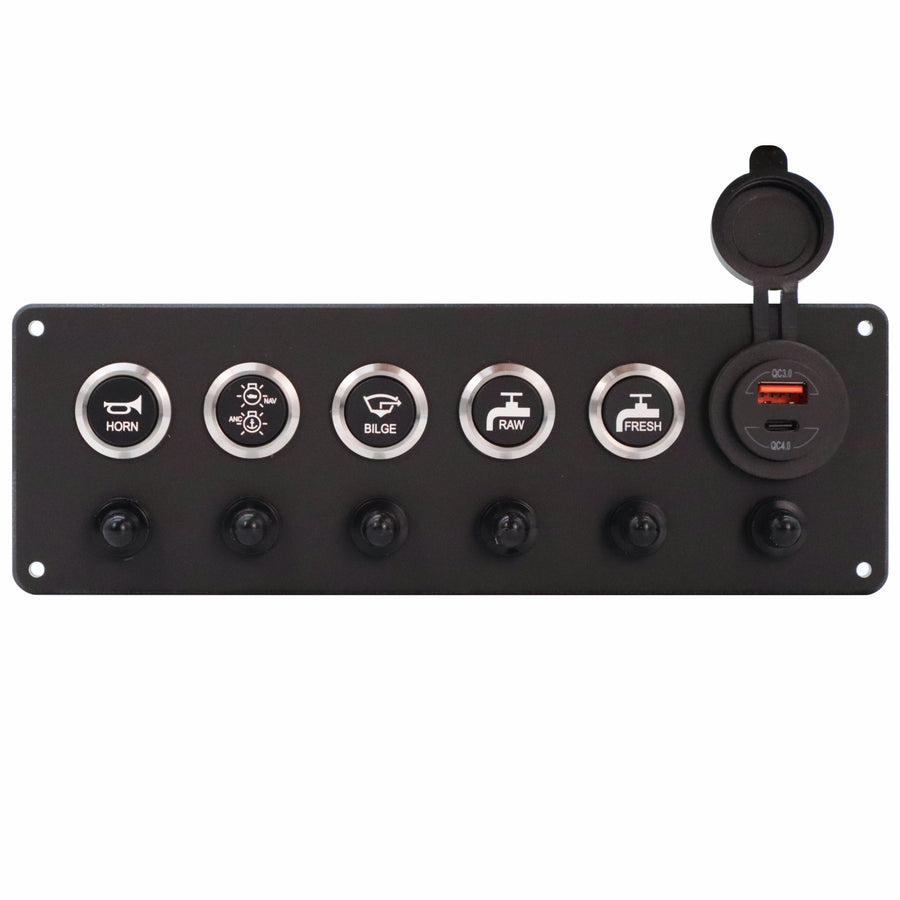 5 Switch Panel 22mm Push Buttons w/ Breakers & USB