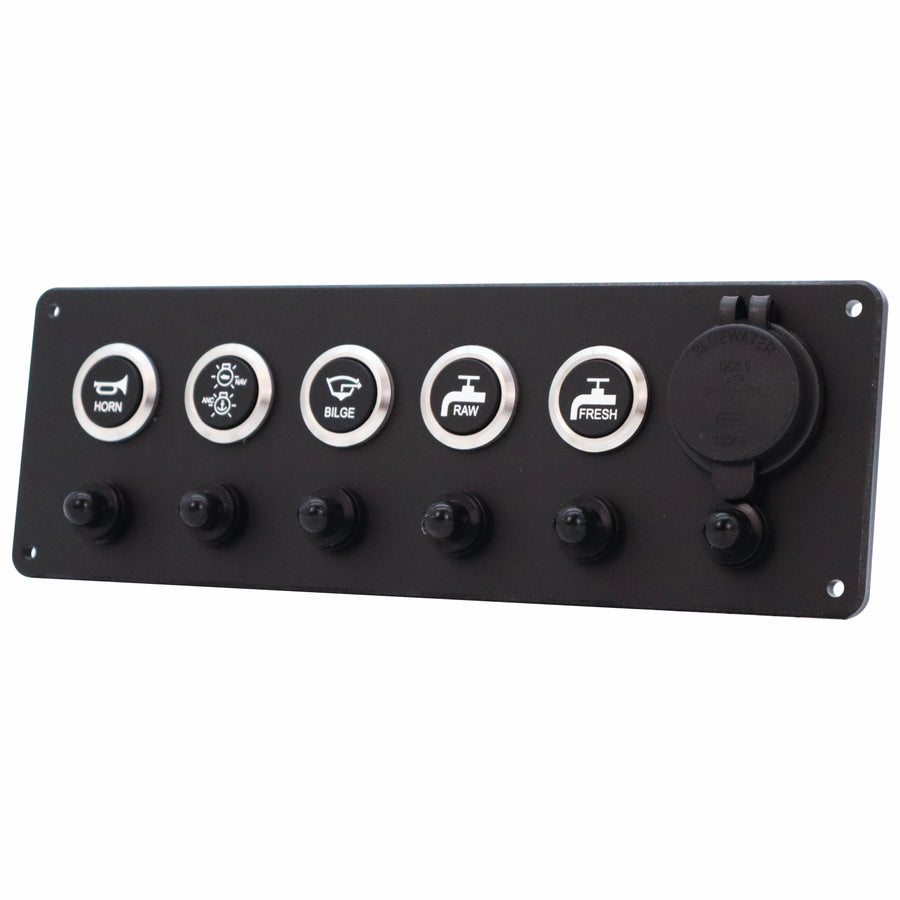 5 Switch Panel 22mm Push Buttons w/ Breakers & USB