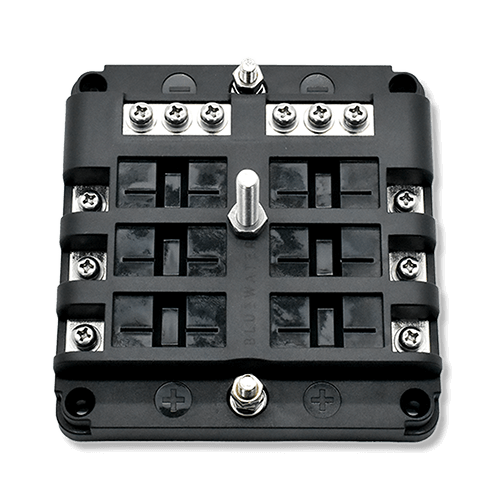 Rear view of Bluewater breaker block showing terminal studs, screw terminals and central mounting post