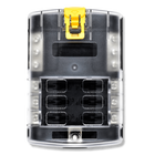 Bluewater 6 & 12-position marine fuse block with clear hinged cover and yellow latch