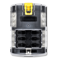 Bluewater 6 & 12-position marine fuse block with clear hinged cover and yellow latch