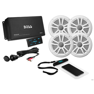 Boss Audio ASK904B64 4 Channel Amplifier  2 Pairs of 65 Speaker Kit  White ASK904B64
