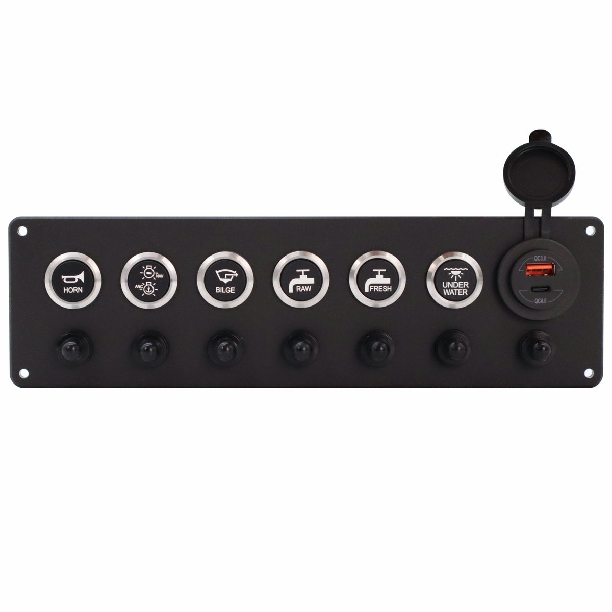 6 Switch Panel 22mm Push Buttons w/ Breakers & USB